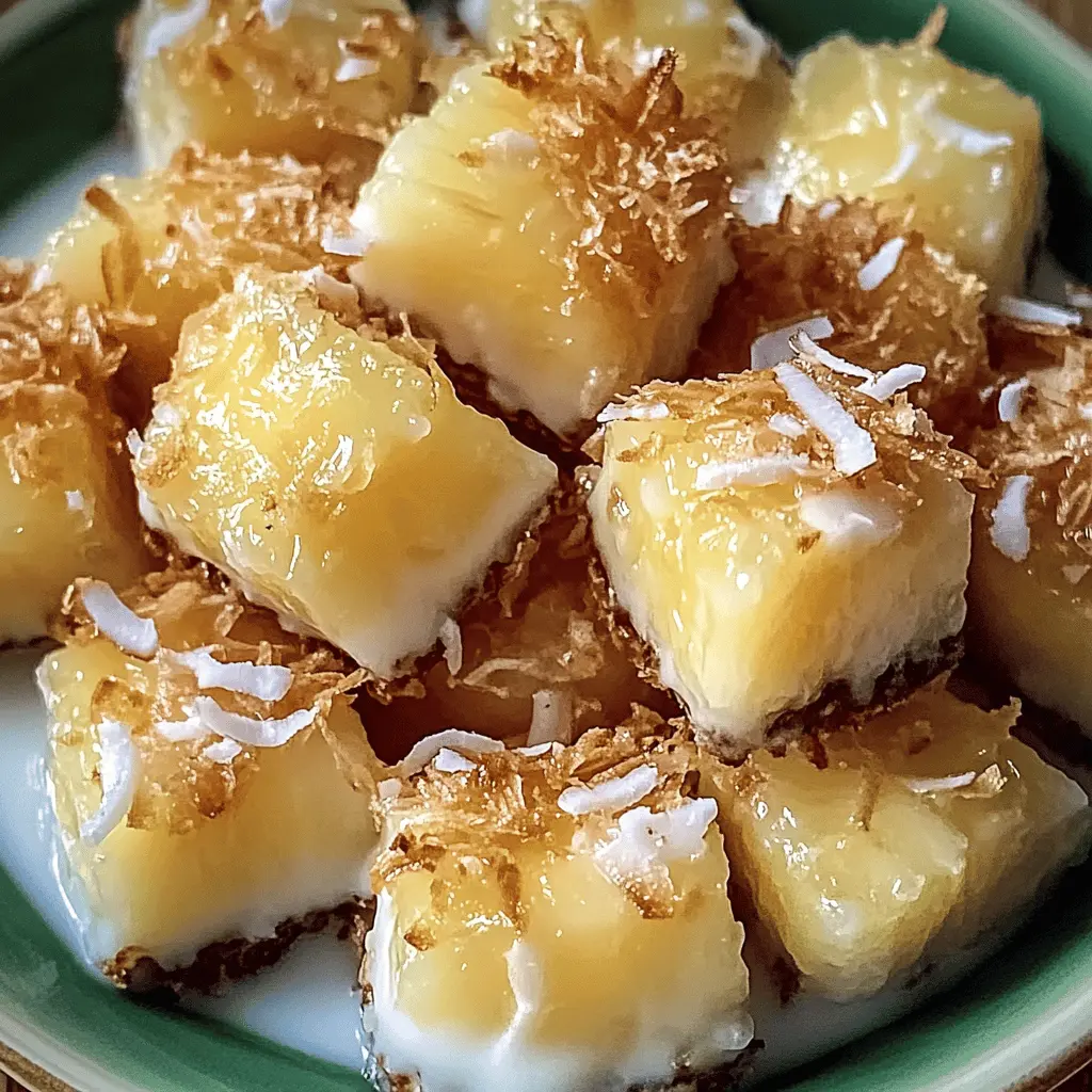Looking for a tropical treat? These Coconut Pineapple Bites are the perfect blend of sweet and refreshing. With juicy pineapple chunks coated in creamy coconut, they make a delightful snack or dessert. Perfect for summer gatherings or a party! Save this recipe for a fun twist on your next get-together!
