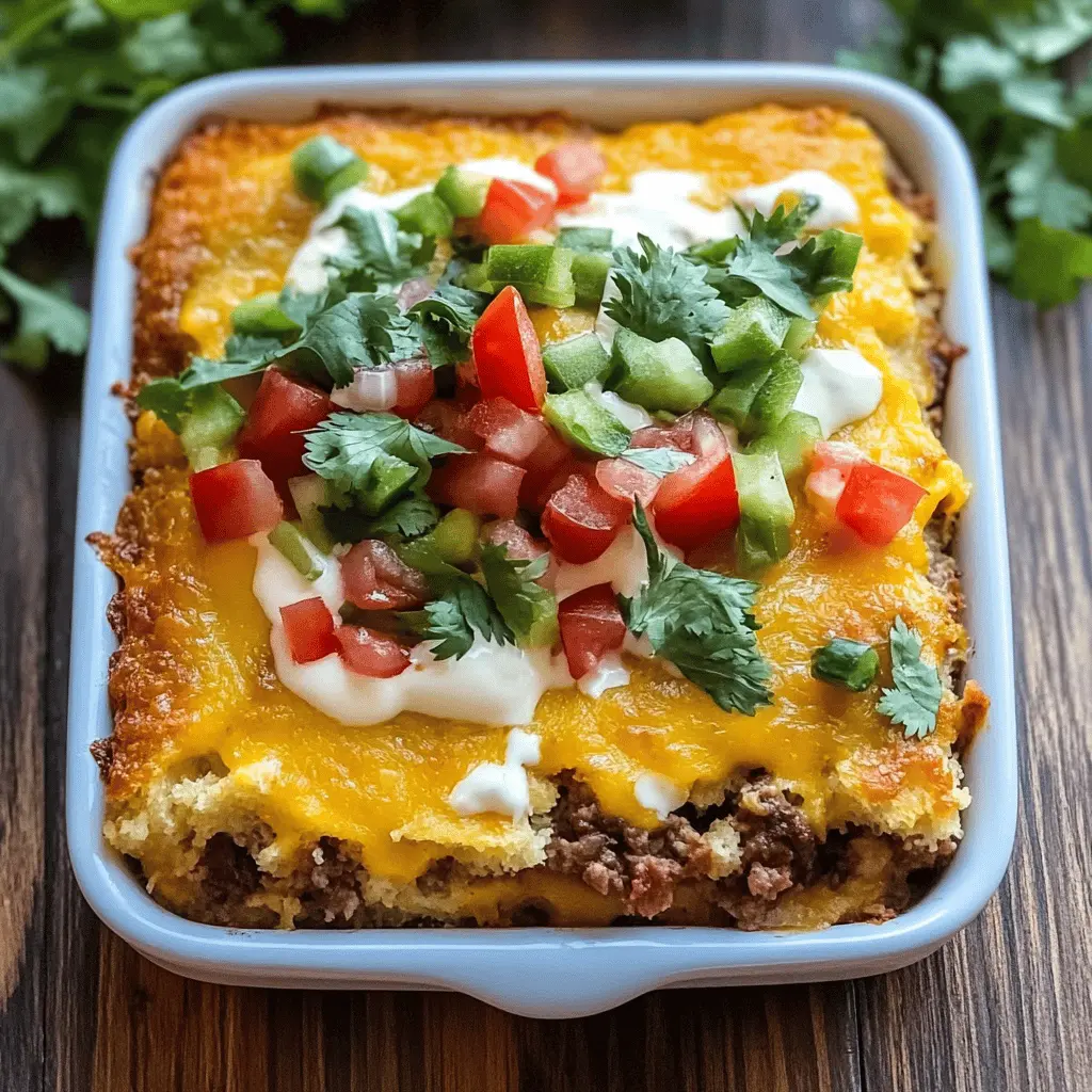 Get ready for a cozy meal with this Cornbread Taco Bake! Loaded with savory ground beef, zesty taco seasoning, and topped with fluffy cornbread, this dish is a family favorite. Perfect for weeknight dinners or gatherings, it's hearty and satisfying. Save this recipe for your next taco night and enjoy the wonderful mix of flavors!