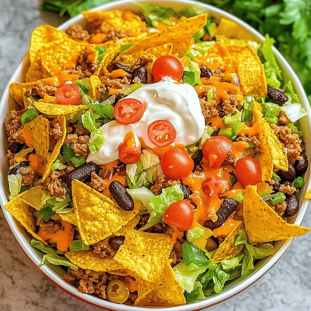 Looking for a fun and easy meal? This Doritos Taco Salad is packed with flavor and crunch! Featuring seasoned beef, fresh veggies, and your favorite creamy dressing, every bite is a delightful combination of tastes. Perfect for potlucks, game days, or a quick family dinner. Save this recipe now and impress your loved ones!