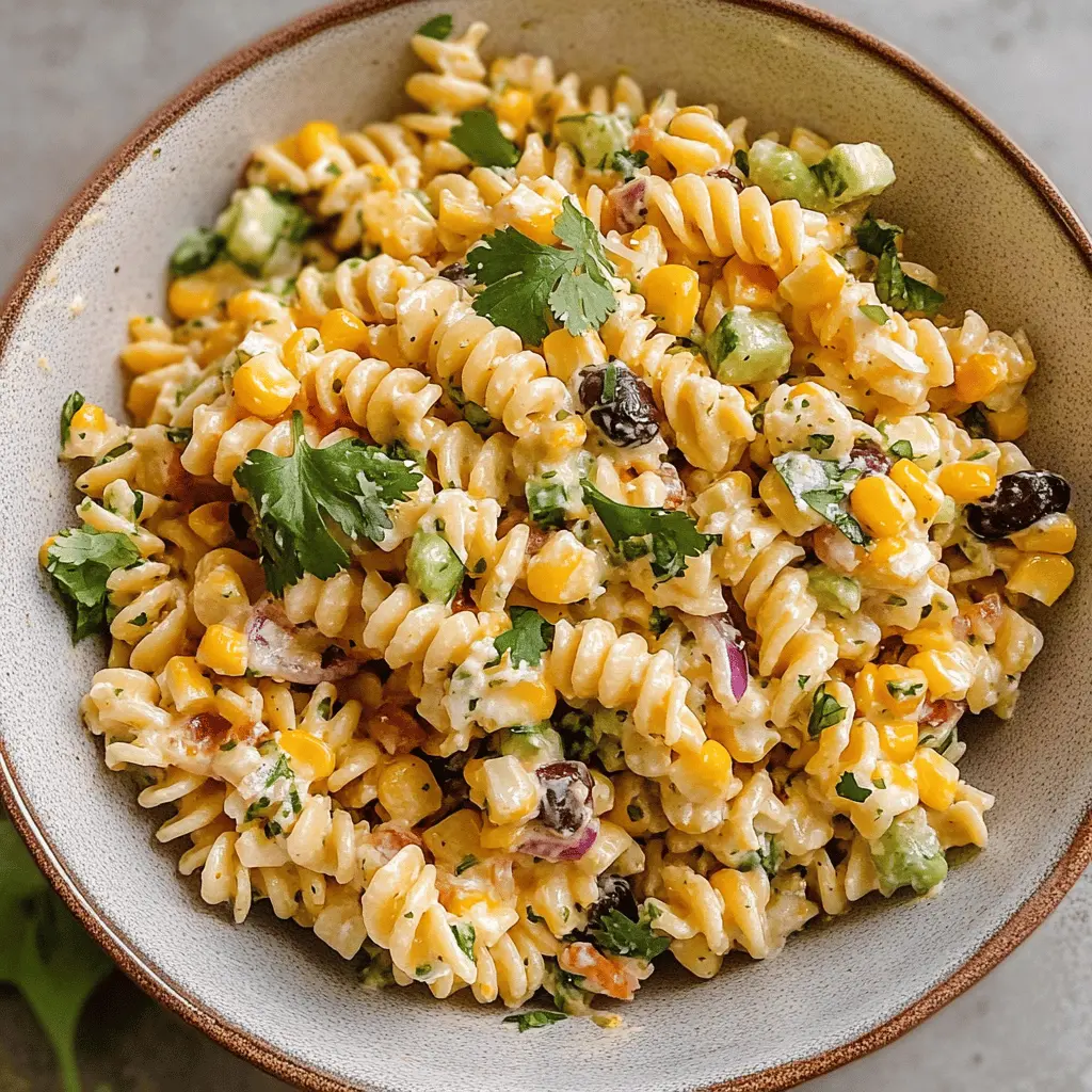 Brighten up your meal with this Easy Mexican Street Corn Pasta Salad! Bursting with sweet corn, tangy lime, and a hint of spice, it's perfect for summer BBQs or potlucks. With a creamy dressing and fresh cilantro, this dish is as colorful as it is delicious. Save this recipe to impress your friends and family at your next gathering! 🌽🍝✨