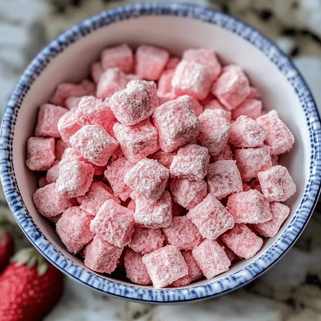Treat yourself to a delightful twist on classic snacks with Fluffy Strawberry Shortcake Puppy Chow! This easy recipe combines the sweetness of strawberries and vanilla with the crunch of Chex cereal. Perfect for parties or as a fun treat at home. Save this pin so you can enjoy this tasty combination of flavors anytime!
