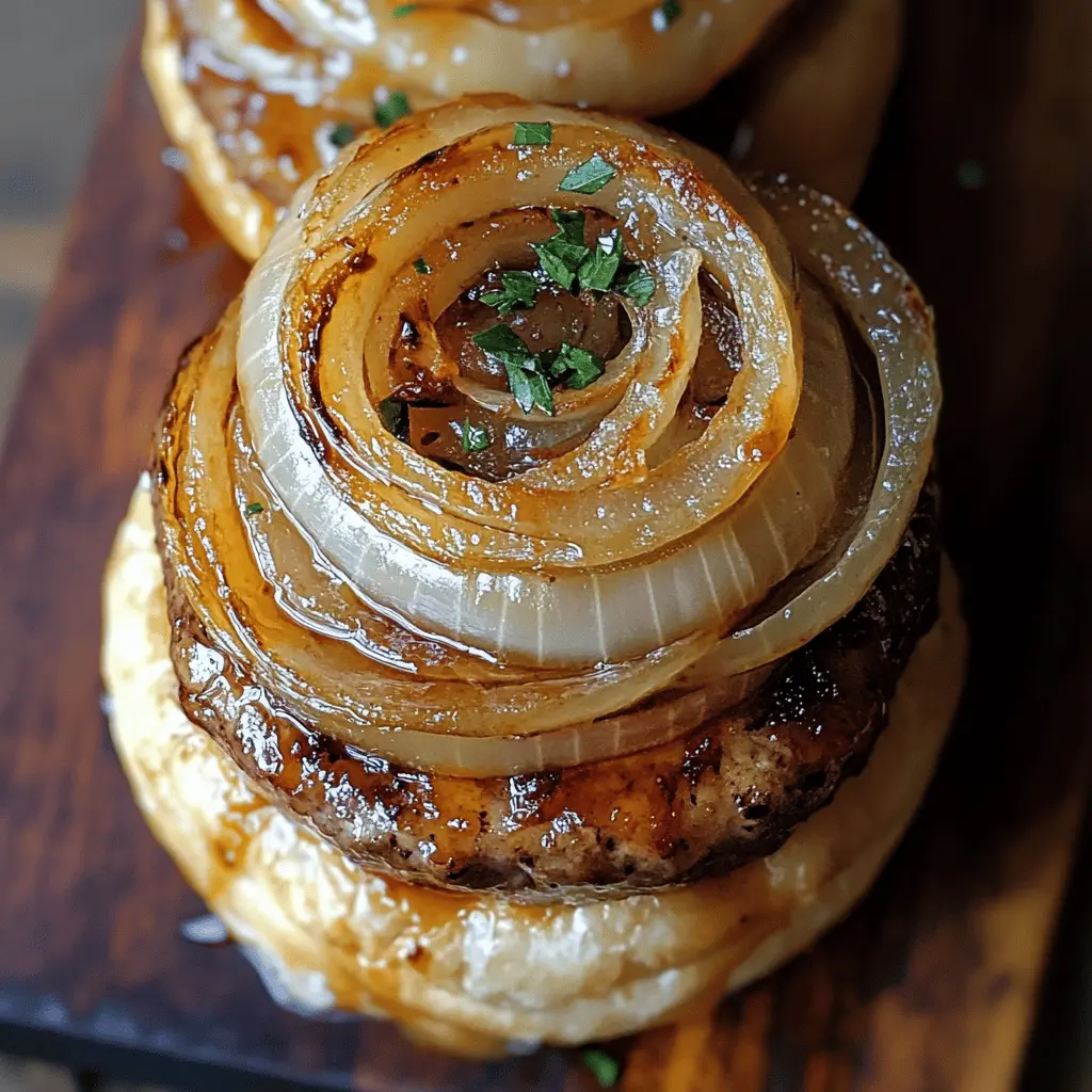 Juicy and flavorful French Onion Burgers are a delightful twist on your classic burger! With caramelized onions, melted cheese, and a savory beef patty, these burgers bring a taste of France to your backyard grill. Perfect for summer barbecues or cozy weeknight dinners, don’t forget to save this recipe for your next cookout! Enjoy the deliciousness with family and friends!
