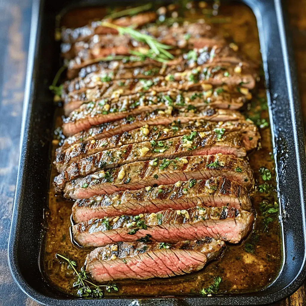 This Garlic Butter Skillet Flank Steak recipe is your go-to for a tender and flavorful dinner that impresses! Juicy flank steak is seared to perfection and coated in a rich garlic butter sauce, bringing out the best flavors. Perfect for a weeknight meal or special occasions, save this recipe for when you want to cook something truly delicious!