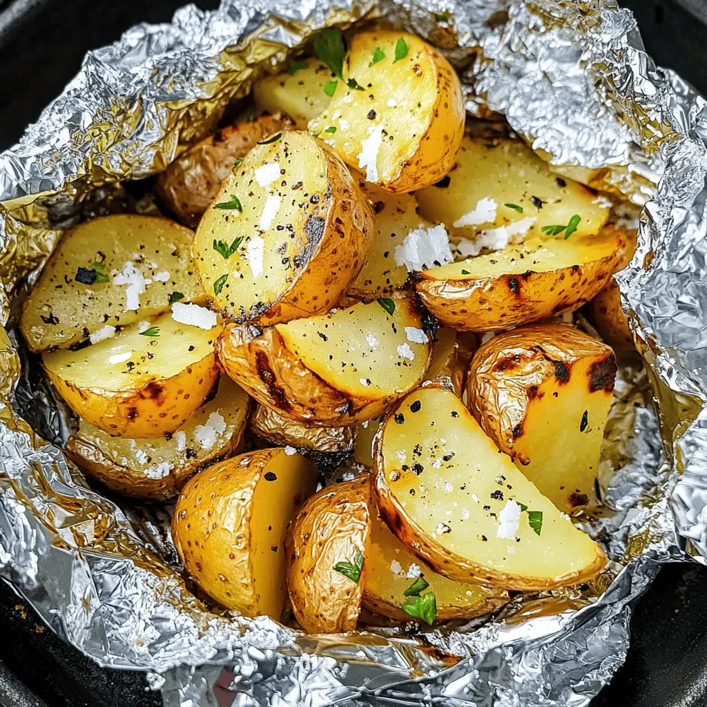 These Grilled Potatoes in Foil are perfect for summer cookouts! Easy to prepare and loaded with flavor, this recipe features tender potatoes seasoned with herbs and spices. Just wrap them in foil and toss them on the grill for a simple, delicious side dish. Save this pin for your next barbecue or camping trip! You'll love how versatile and hassle-free these potato packets are.