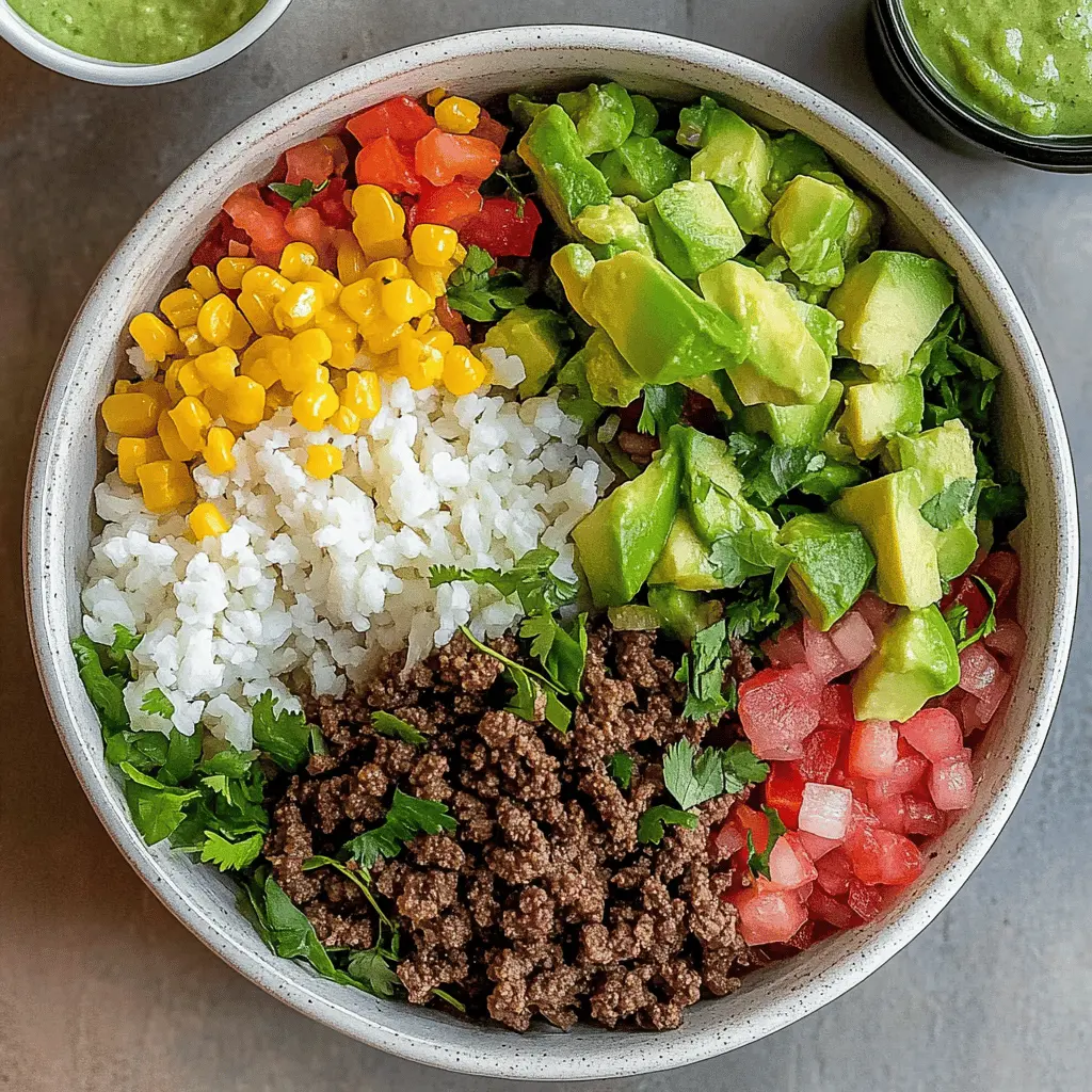 Create a delicious Ground Beef Burrito Bowl that's quick and stress-free! Packed with flavorful ground beef, fresh veggies, and zesty toppings, this bowl is perfect for meal prep or a casual family dinner. It’s customizable for everyone’s tastes. Save this recipe for your next taco night or when you need a satisfying meal!