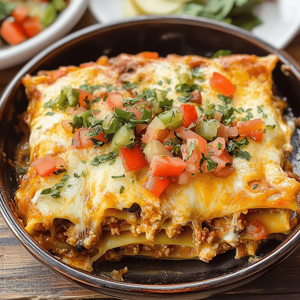 Spice up your dinner with this delightful Mexican Lasagna! Layers of tortillas, seasoned beans, zesty cheese, and fresh veggies make this dish a must-try. Perfect for family gathering or casual get-togethers, it's a hearty meal that everyone will love. Save this recipe for your next fiesta!