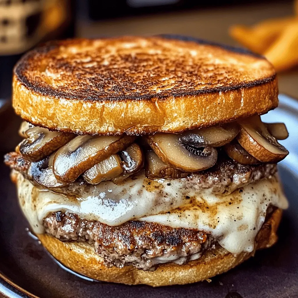 Looking for a comforting and delicious meal? This Mushroom Swiss Patty Melt combines juicy beef patties with sautéed mushrooms and melted Swiss cheese, all nestled between perfectly toasted bread. It's the ultimate combo of flavors you’ll want to have for lunch or dinner. Save this recipe for your next cozy night in!