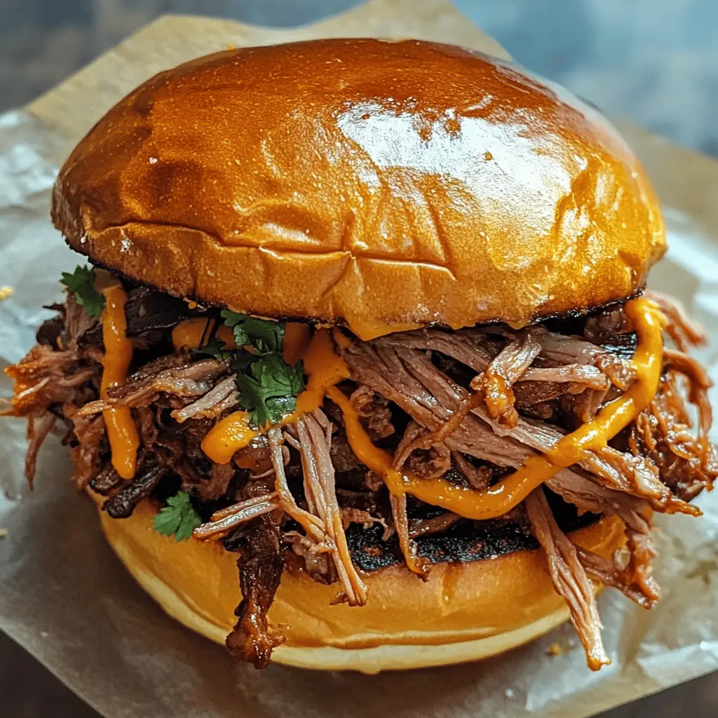 This pulled beef sandwich is a game changer for your lunch or dinner plans! Tender, slow-cooked beef topped with tangy barbecue sauce, all piled high on a fresh bun. Perfect for picnics, game days, or a cozy family dinner. Save this recipe to impress your friends and family with delicious, hearty sandwiches!