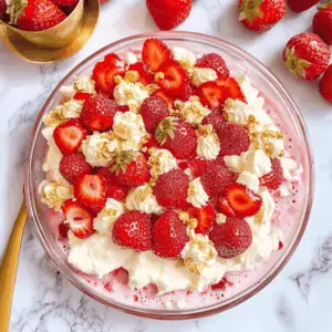 This Strawberry Lush recipe is a delightful and refreshing treat that layers creamy goodness with fresh strawberries. With a crunchy crust, fluffy filling, and sweet fruit topping, it's perfect for spring gatherings or summer picnics. Don't forget to save this recipe to impress your friends and family at your next get-together!