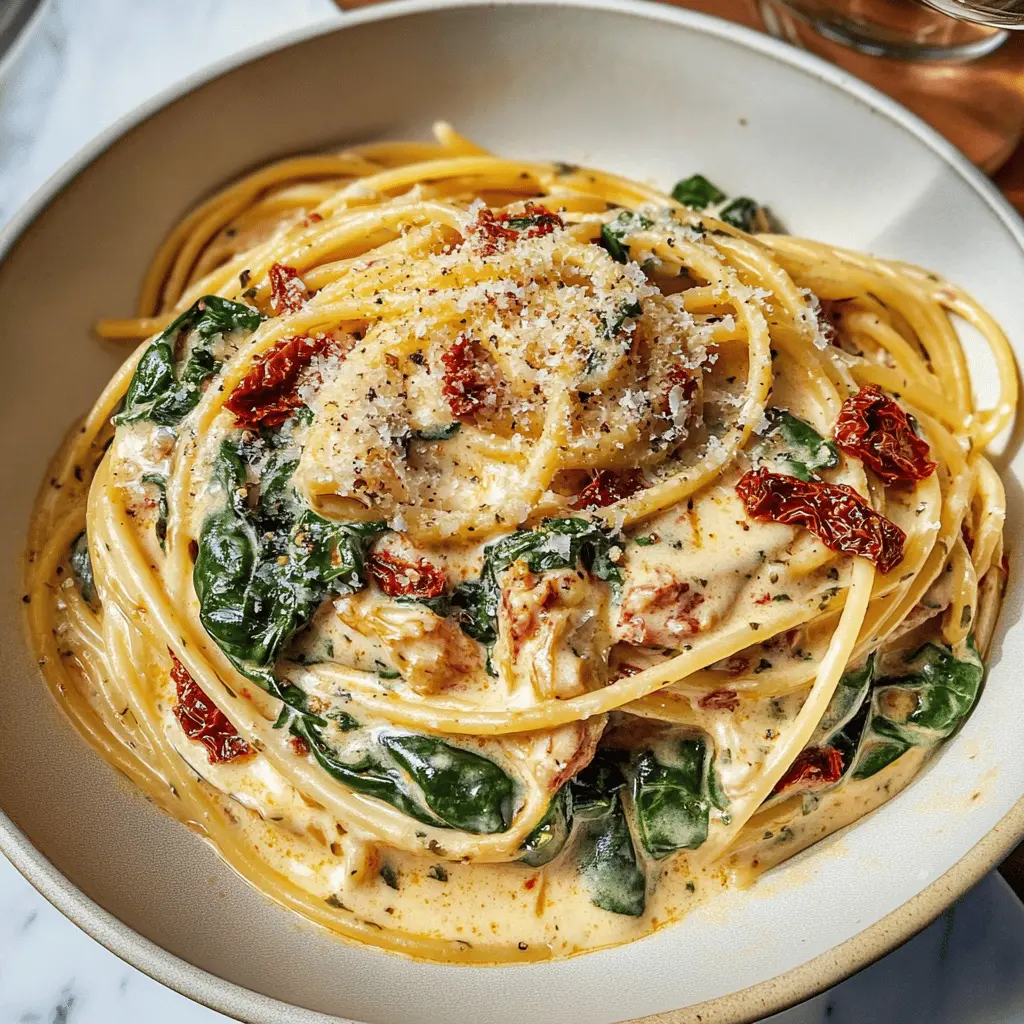 Quick Spaghetti with Spinach and Sun-Dried Tomato Cream Sauce