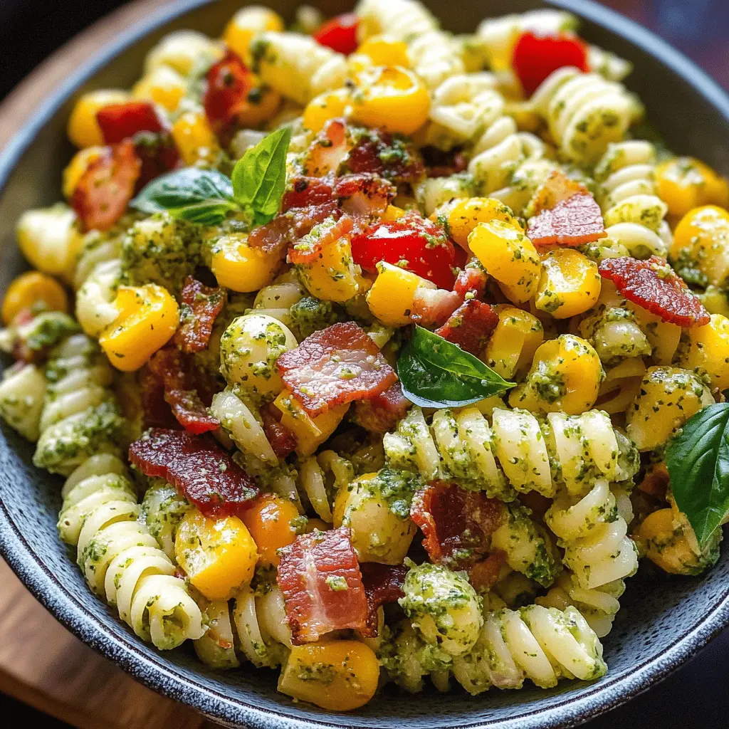 Easy Corn Pasta Salad With Bacon and Creamy Pesto