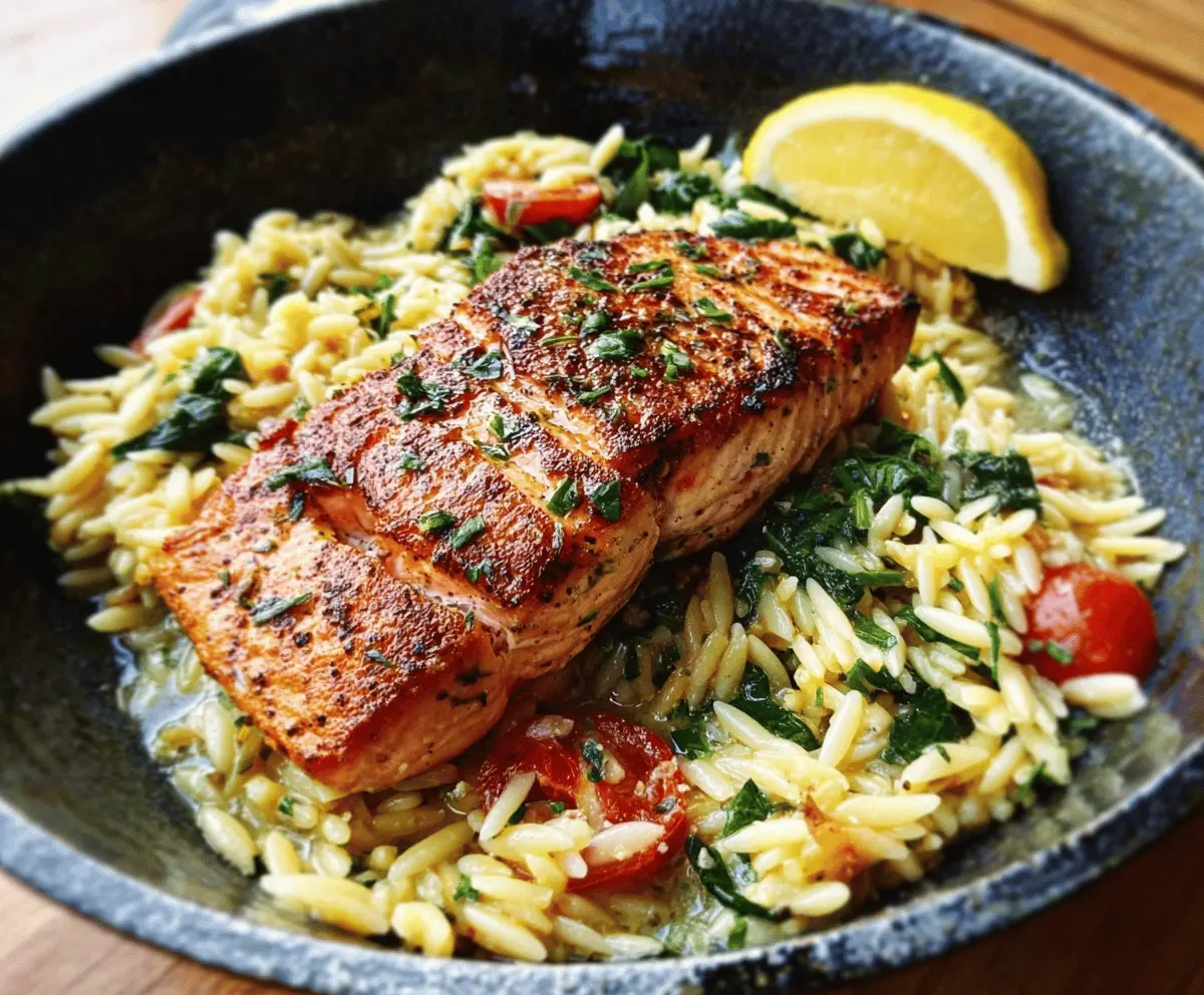 Easy One Skillet Salmon with Lemon Orzo