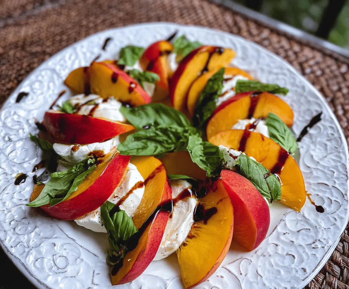 Fresh Peach Caprese Salad with Basil and Mozzarella