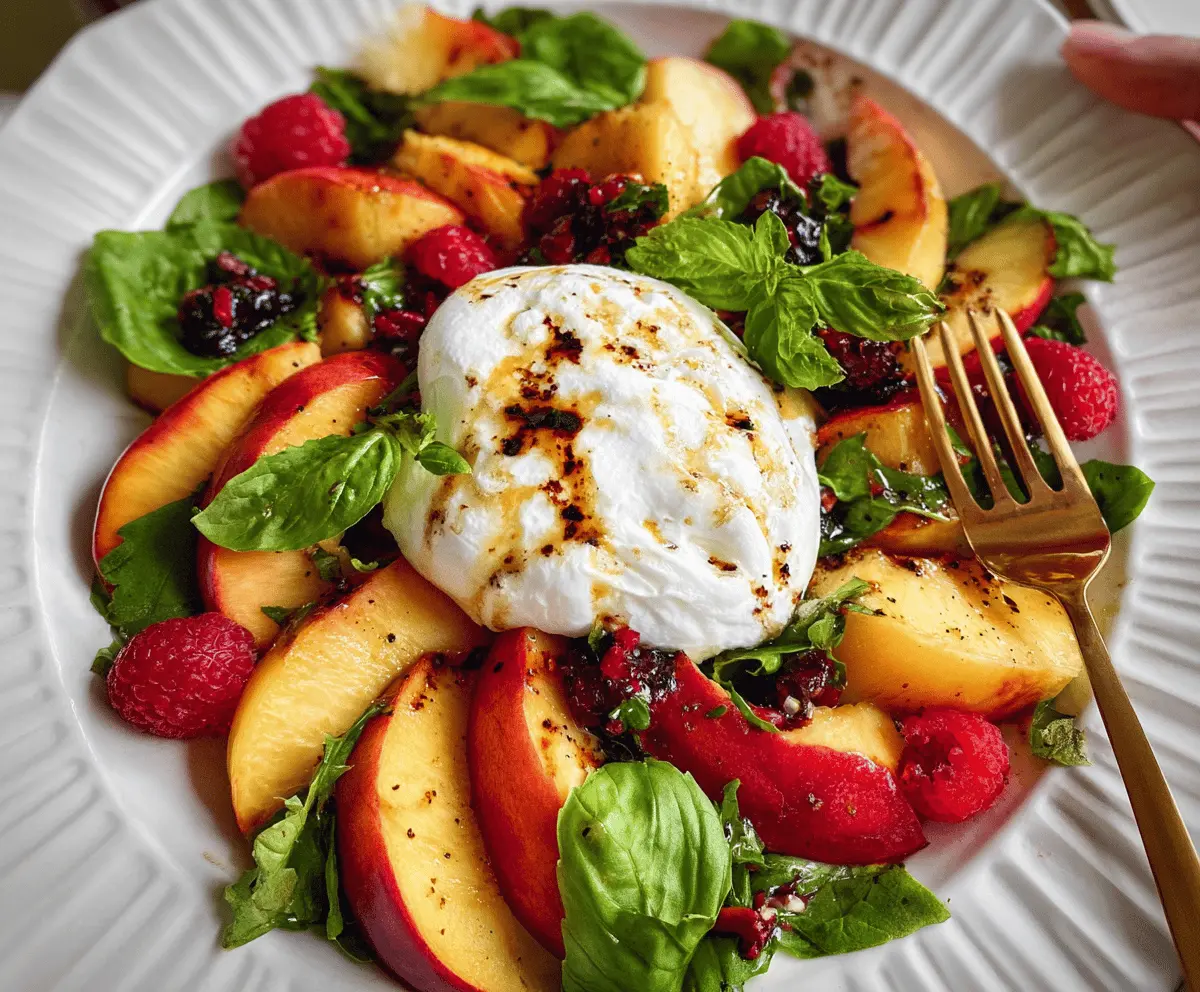Fresh Peach Burrata Salad with Basil and Honey