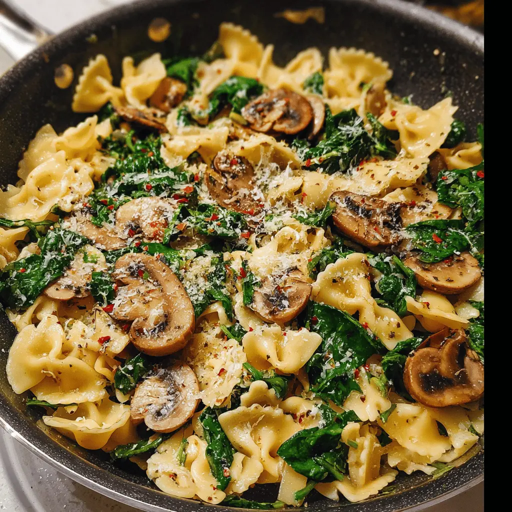 Easy Parmesan Spinach Mushroom Pasta Skillet