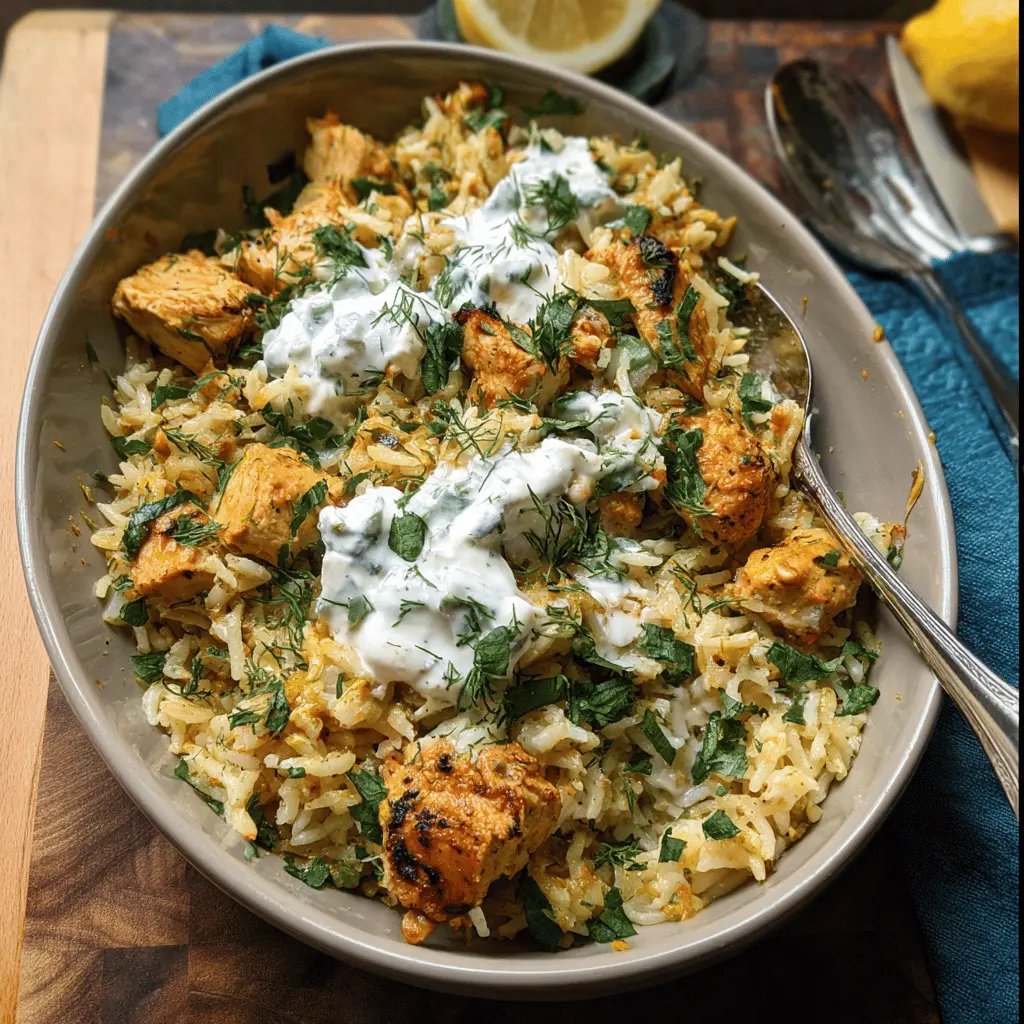 Easy Dump and Bake Chicken Tzatziki Rice
