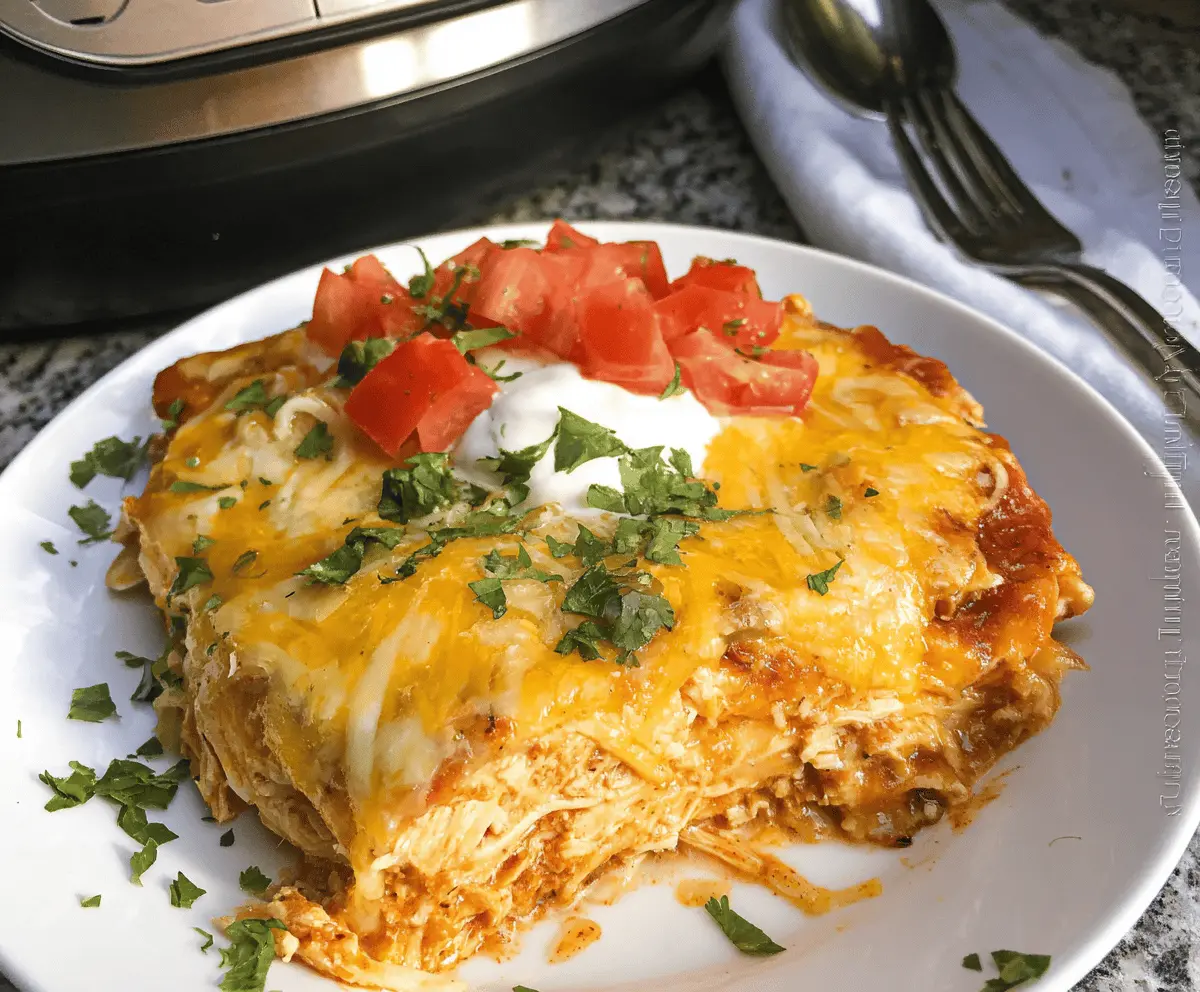 Easy Hearty Crockpot Chicken Enchilada Casserole
