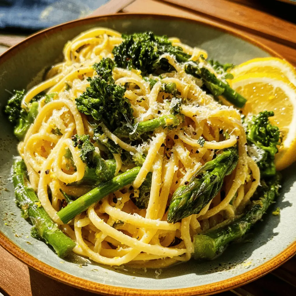 Easy Lemon Garlic Pasta with Broccoli and Asparagus