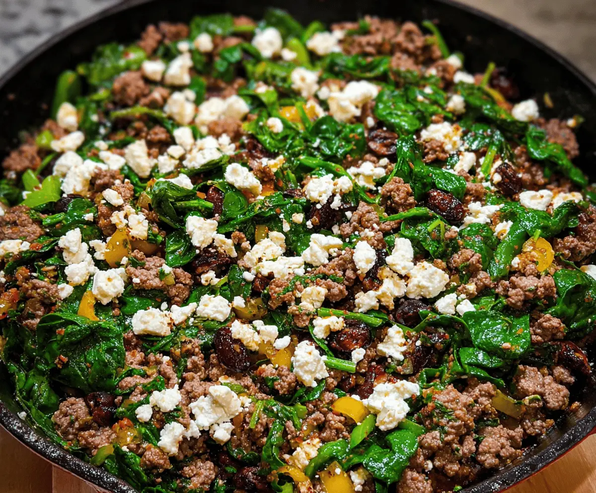 Easy Ground Beef and Spinach Skillet with Feta