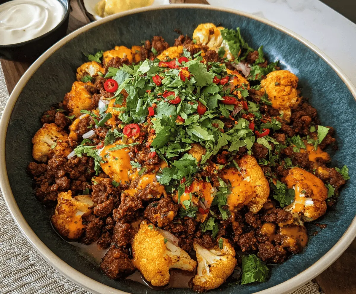 Crispy Chile Ground Beef and Cauliflower Bowls