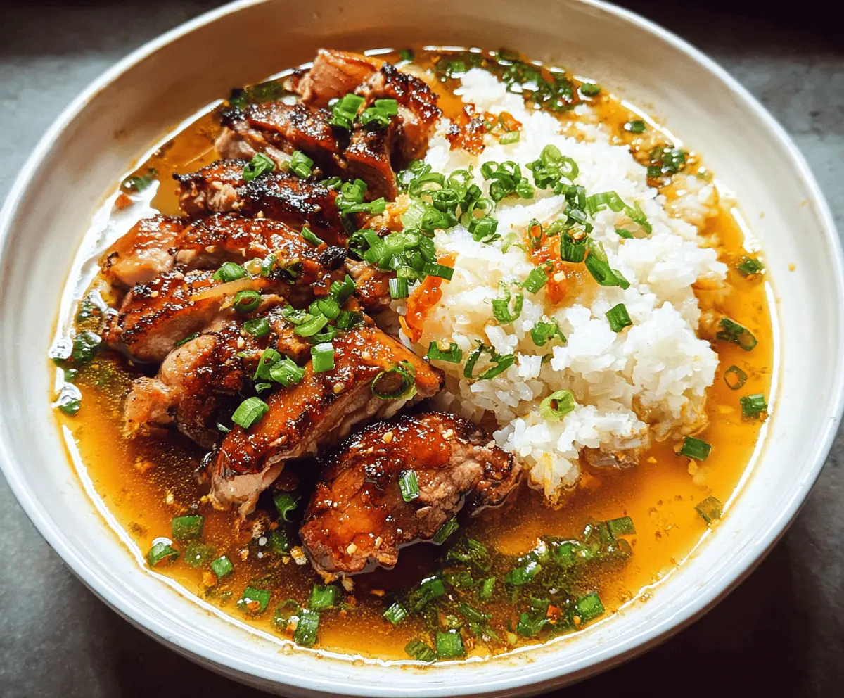 Caramelized Soy Chicken in Garlic Ginger Broth with Rice