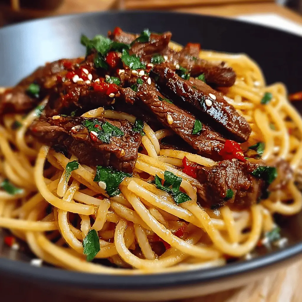 Sweet and Spicy Garlic Steak Pasta Recipe