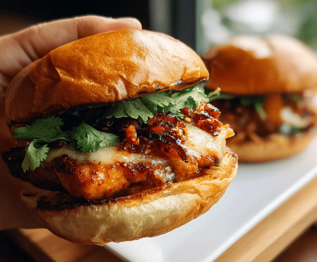 Spicy Gochujang Chicken Burgers with Kimchi Bacon Jam