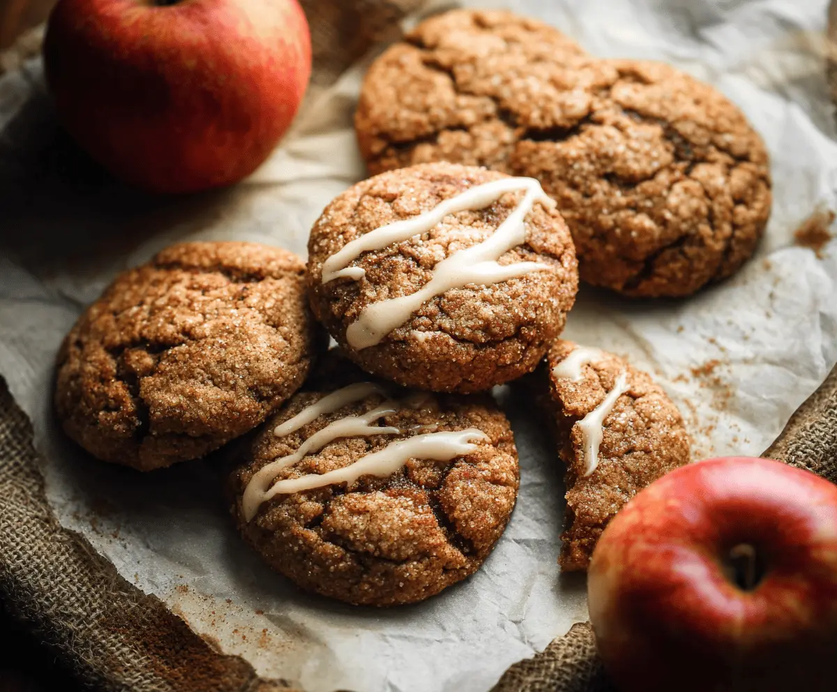 Delicious homemade apple butter cookies on a plate, showcasing golden-brown edges and soft centers, perfect for fall baking.