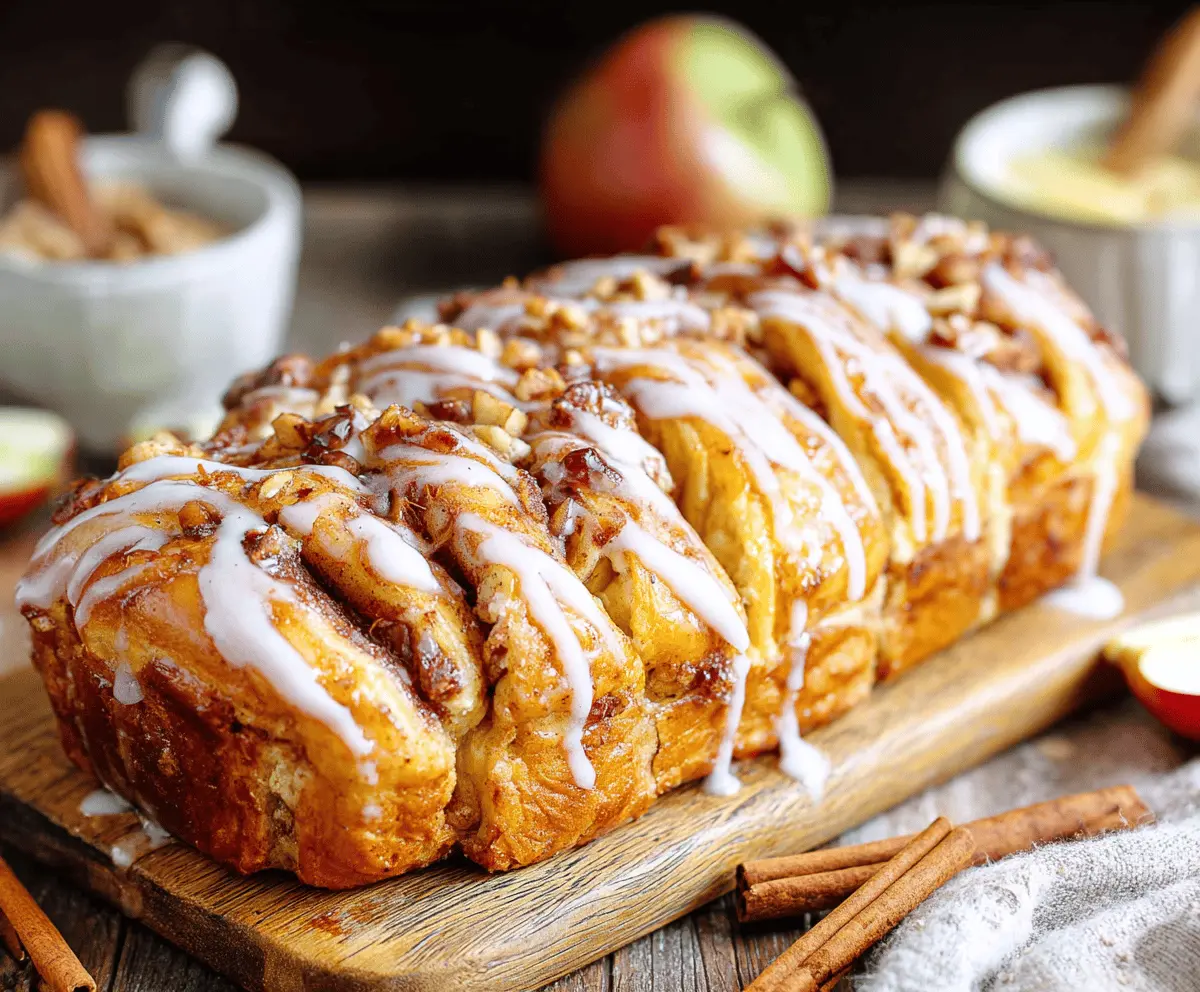 Delicious Apple Cinnamon Pull Apart Bread topped with cinnamon sugar and fresh apple slices, perfect for breakfast or dessert