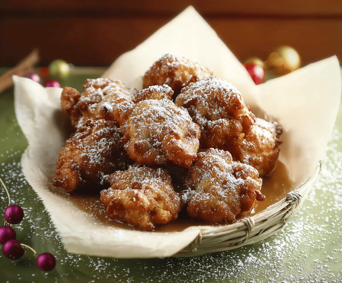 Delicious cinnamon apple fritters topped with powdered sugar, served on a rustic plate, perfect for a sweet fall treat