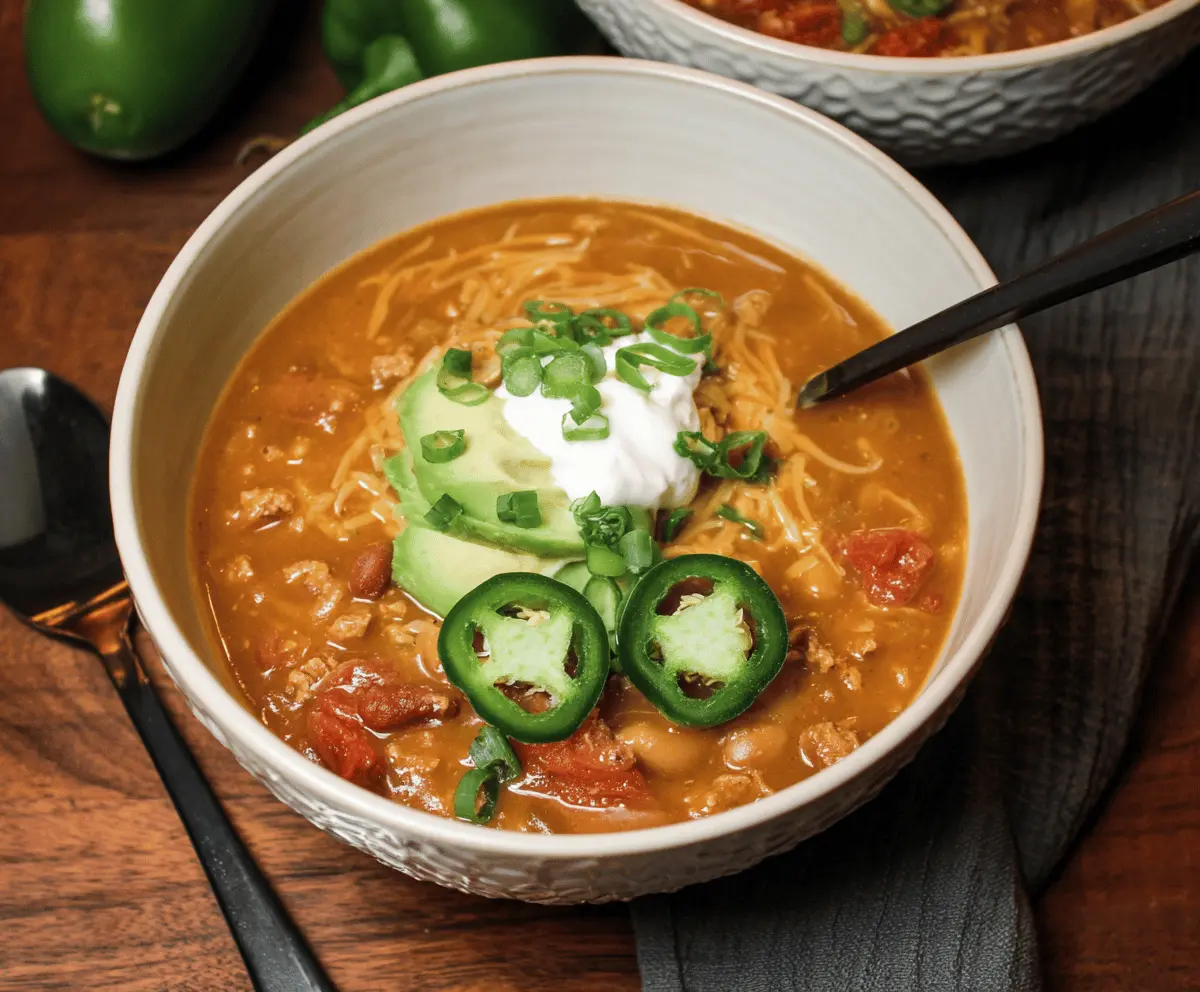 Hearty dairy-free chili in a bowl topped with fresh herbs and vegetables, perfect for a flavorful and allergen-friendly meal.