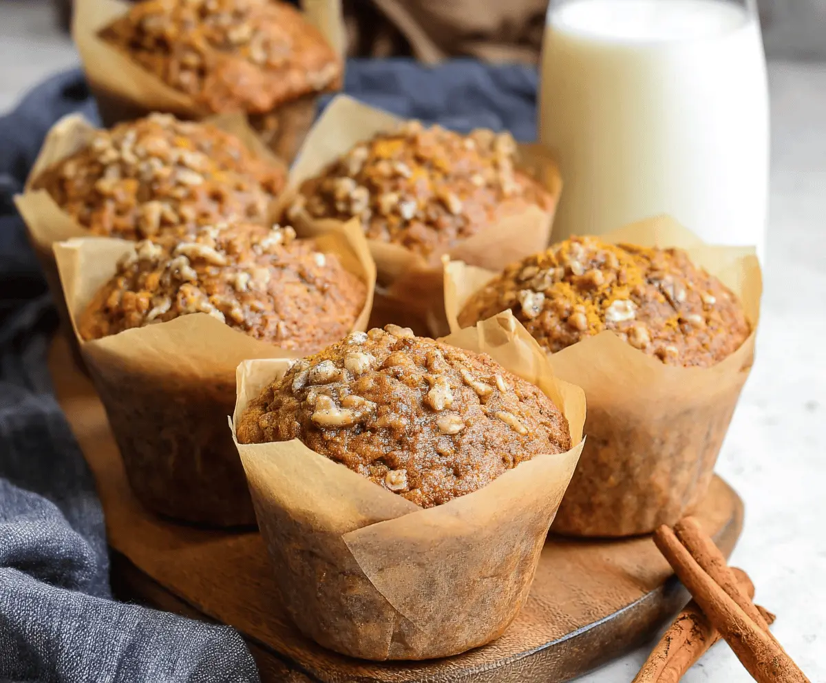 Delicious jumbo pumpkin banana muffins topped with nuts and cinnamon, perfect for breakfast or snacks
