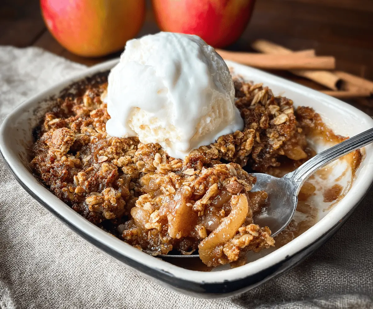 Delicious paleo apple crisp with cinnamon and almond topping served in a rustic bowl, perfect for a healthy dessert.