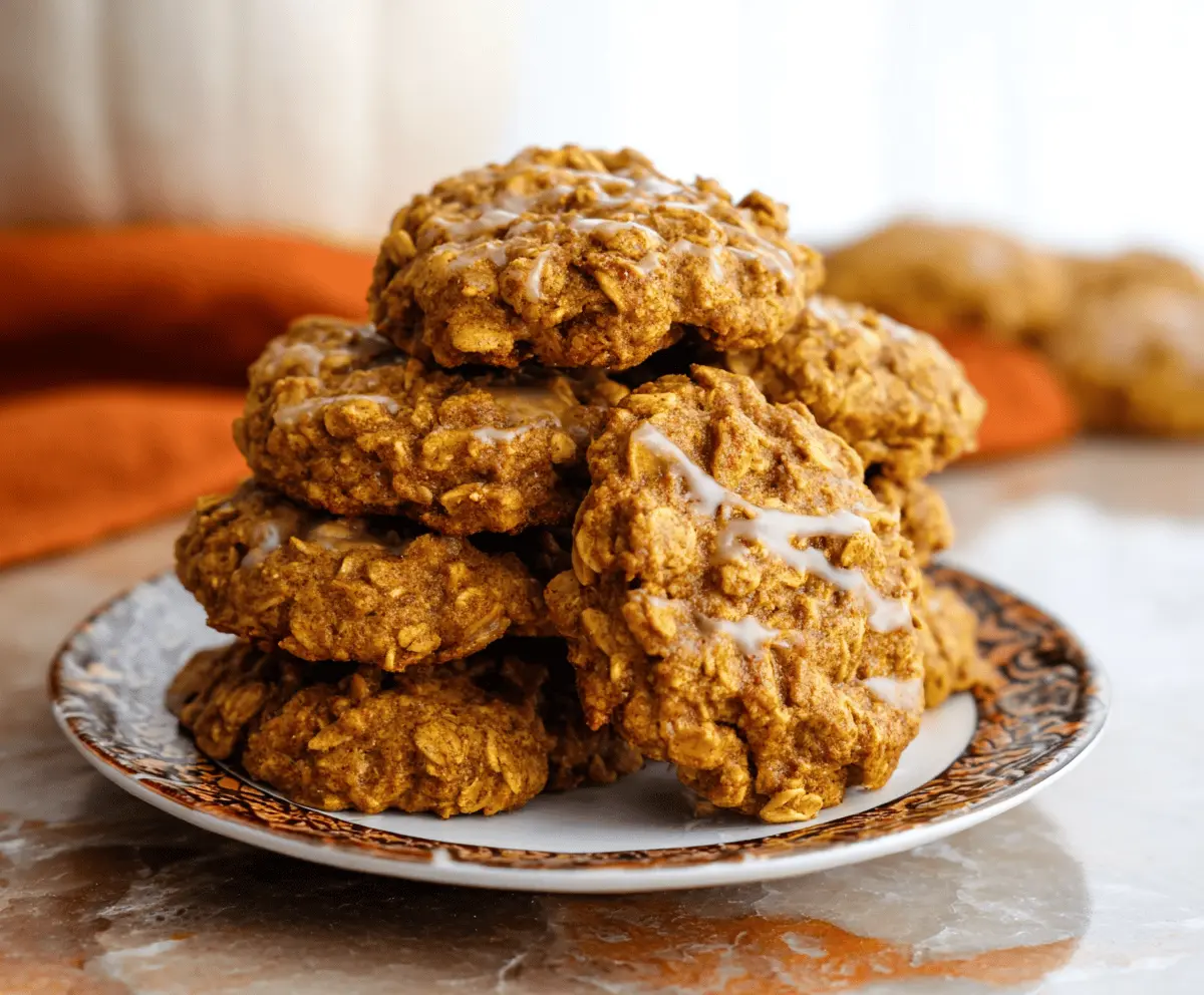 Delicious homemade pumpkin oatmeal cookies with raisins and cinnamon on a baking tray, perfect for fall treats