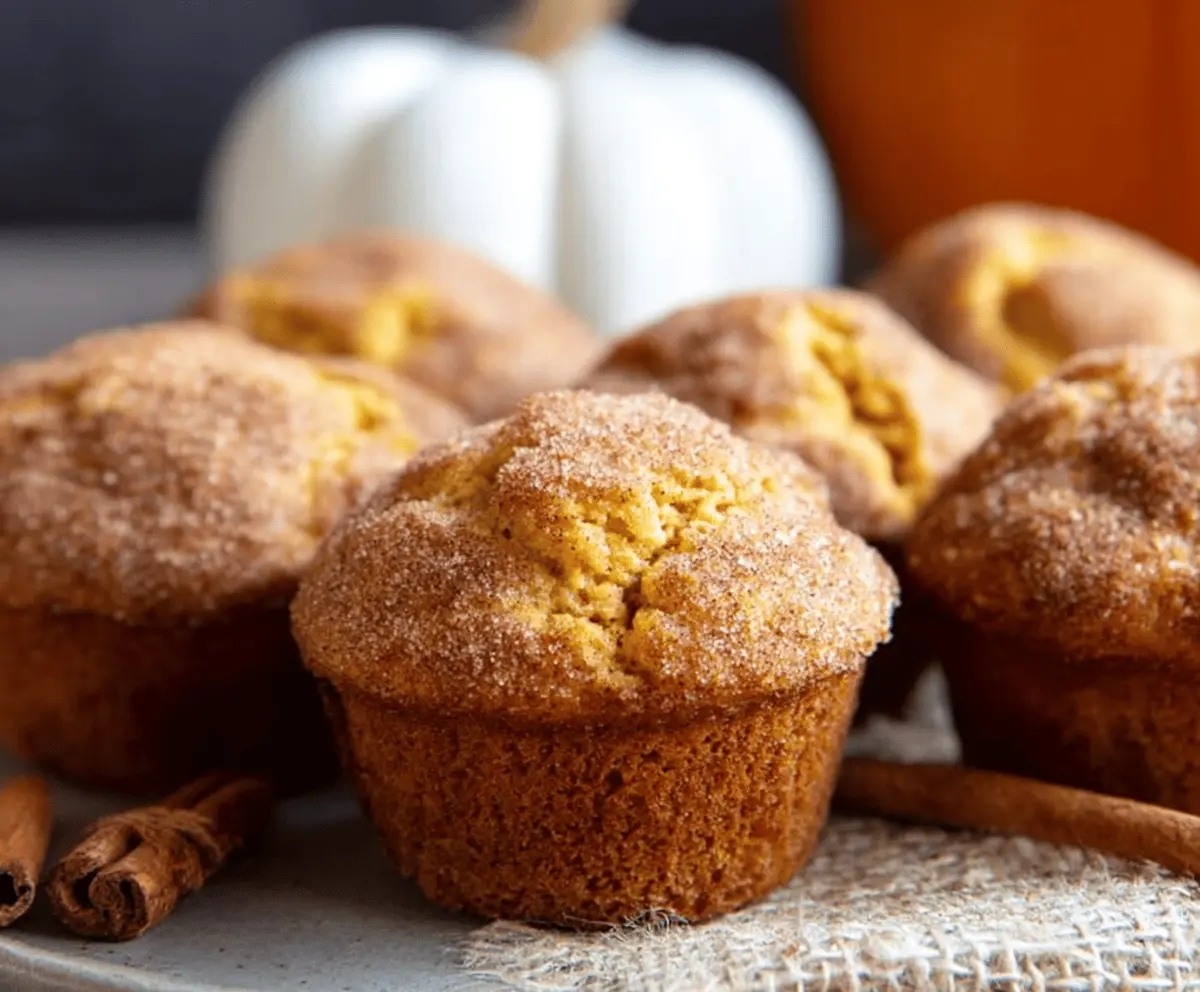 Delicious homemade pumpkin snickerdoodle muffins topped with cinnamon sugar, perfect for fall baking and pumpkin spice lovers.