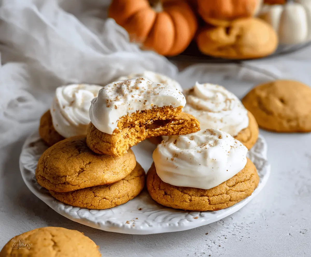 Delicious Pumpkin Sugar Cream Cheese Cookies topped with a sprinkle of cinnamon on a rustic wooden tray