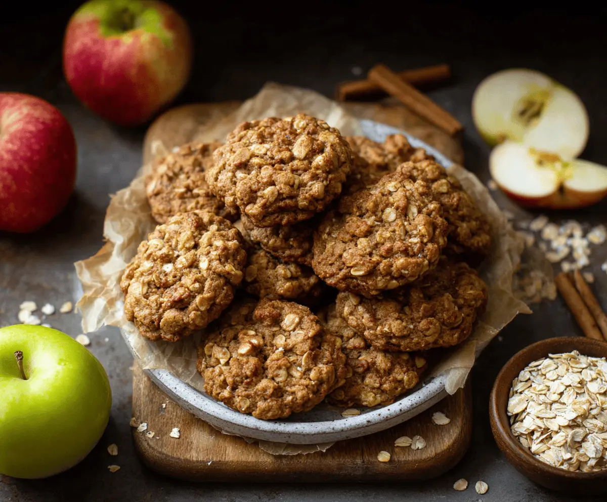 Delicious homemade apple oatmeal cookies with chunks of fresh apples and oats