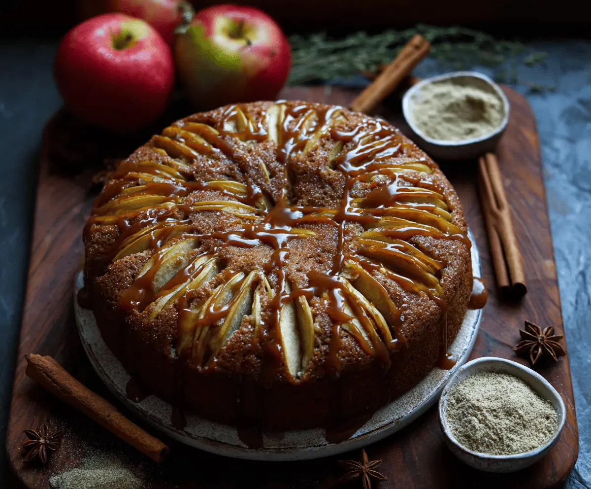 Delicious Chai Spice Apple Cake with warm spices and fresh apple slices on top, perfect for fall desserts.