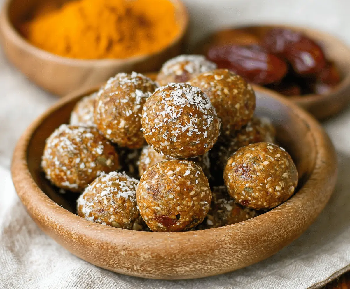 Delicious Date-Sweetened Pumpkin Protein Balls on a white plate, showcasing a healthy and nutritious snack with a rich orange pumpkin color and sprinkled with shredded coconut