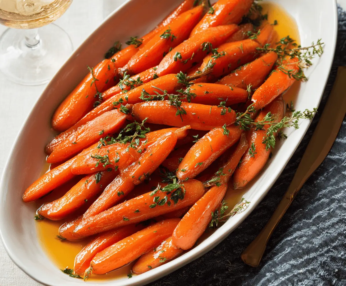 Delicious glazed carrots with a shiny honey glaze, perfect for a healthy side dish.