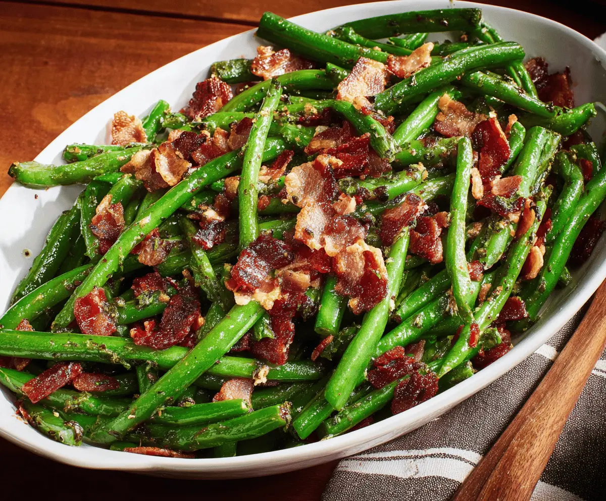Delicious green beans with crispy bacon for a flavorful side dish