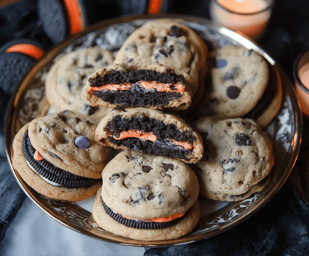 Delicious Halloween Oreo stuffed chocolate chip cookies decorated for spooky celebrations