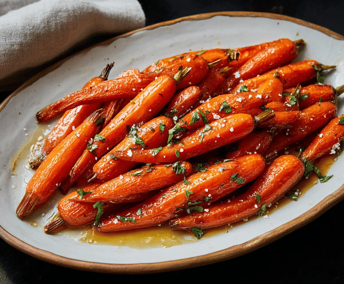 Delicious maple glazed carrots served on a white plate, perfect for a healthy side dish.