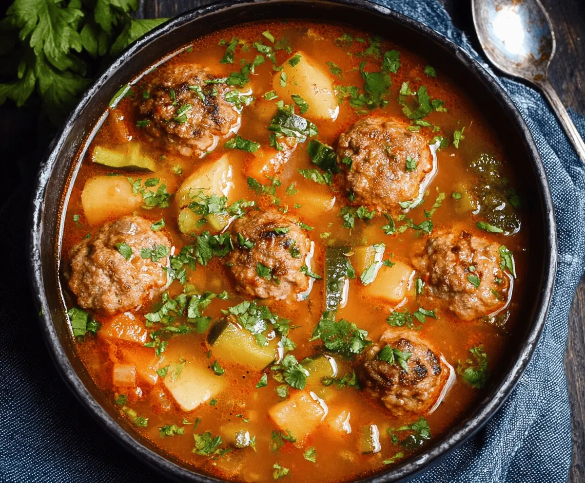 Delicious Mexican Albondigas Soup with tender meatballs, fresh vegetables, and flavorful broth in a bowl