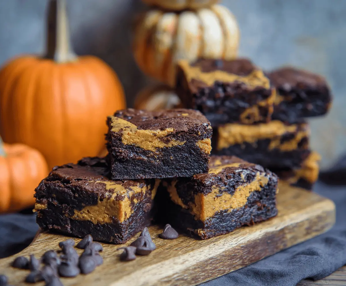 Delicious homemade pumpkin brownies with a rich chocolate topping, perfect for fall desserts and holiday gatherings.