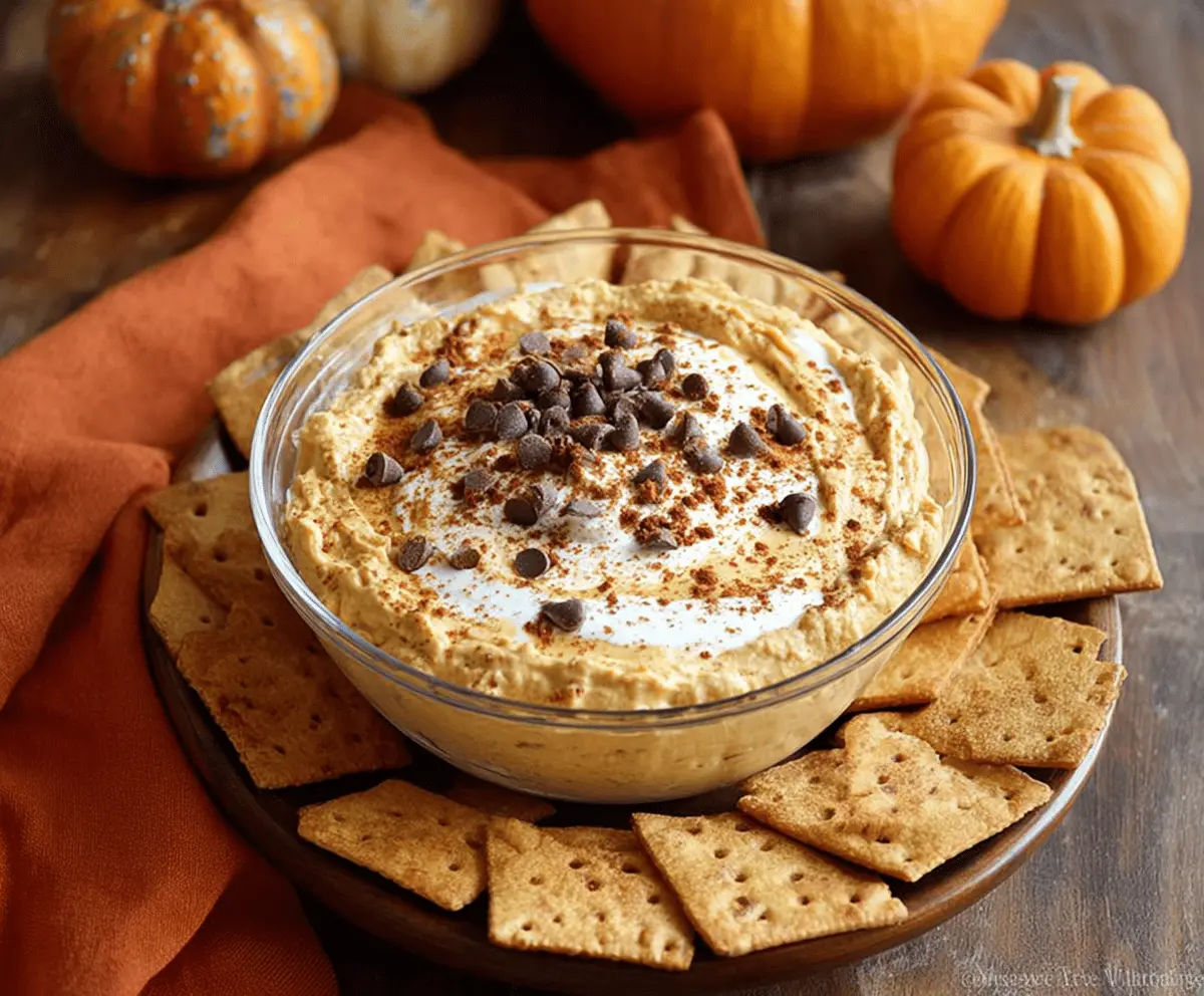 Creamy Pumpkin Cannoli Dip topped with crushed cookies and whipped cream, perfect for fall desserts and festive gatherings.