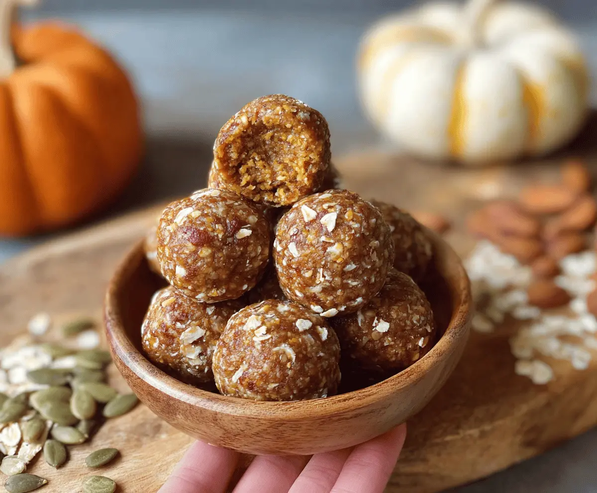 Vegan Pumpkin Protein Balls on a white plate, featuring pumpkin, oats, and seeds for a healthy, plant-based snack