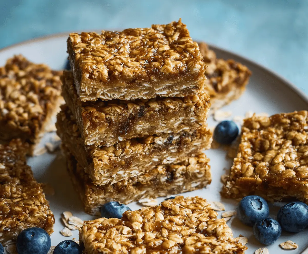 Delicious homemade baked oatmeal bars with a golden crust and healthy ingredients.