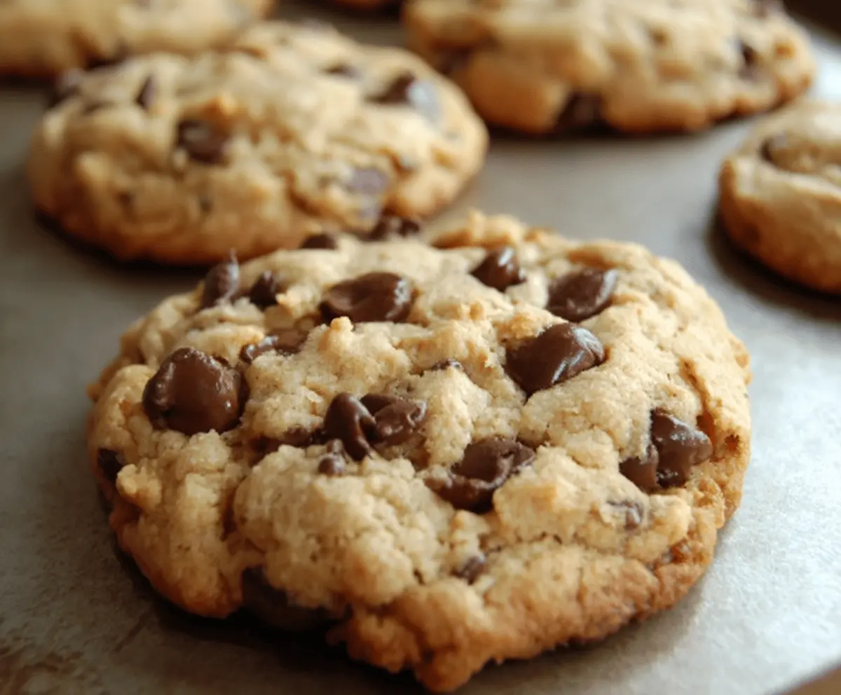Delicious homemade chocolate chip cookies fresh out of the oven, perfect for dessert or a sweet snack.