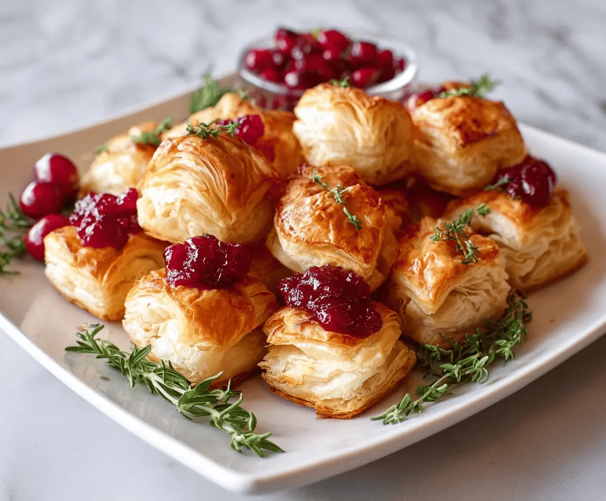 Delicious Brie and Cranberry Puffs with golden, flaky pastry and a cheesy, fruity filling